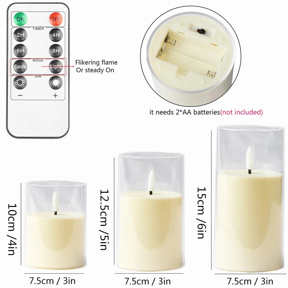 3PCS LED Electronic Candles Lights LED Flameless Candles For Valentine's Day Gift Home Party Wedding Christmas Decor