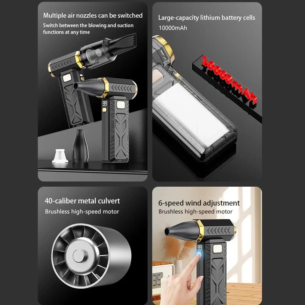 M18 400000RPM Bezszczotkowy Turbo Jet Fan Blower Mocny Elektryczny Dmuchawa Przenośny Odkurzacz do Kurzu Ładowanie Type-C 53m/s