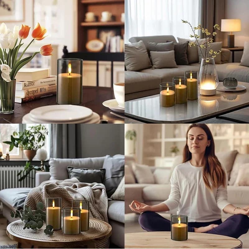 Elektroniczne świece LED z bezpłomieniowym oświetleniem, zdalnym timerem, migoczącą lampą z przezroczystego szkła akrylowego, zasilane bateriami, wesele, Boże Narodzenie