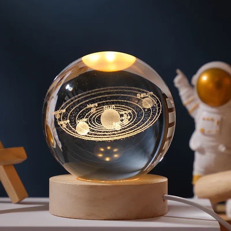 Kryształowa kula 3D o średnicy 6 cm - Lampka nocna z planetami, grawerowana laserowo kula Układu Słonecznego, idealny prezent na festiwal astronomiczny i dekoracja domu